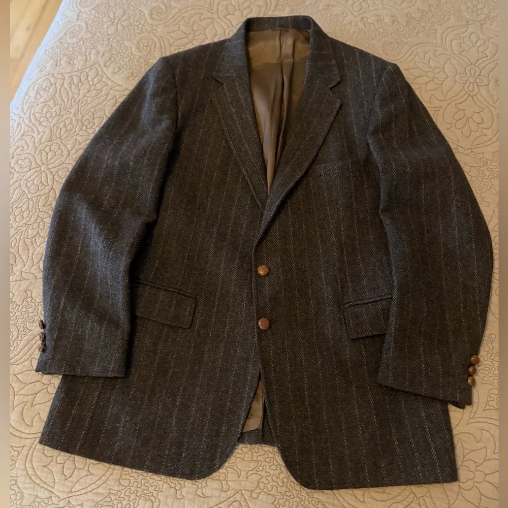 VTG 70s 80s Levi's Wool Tweed Sport Coat Herringbone Overcheck Country Blazer 44